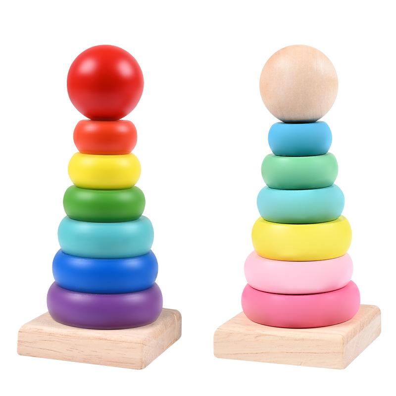 Wooden Children's Early Education Educational Development Intelligence Rainbow Tower Stack High Stack Ring Building Block Toy Hanno Tower