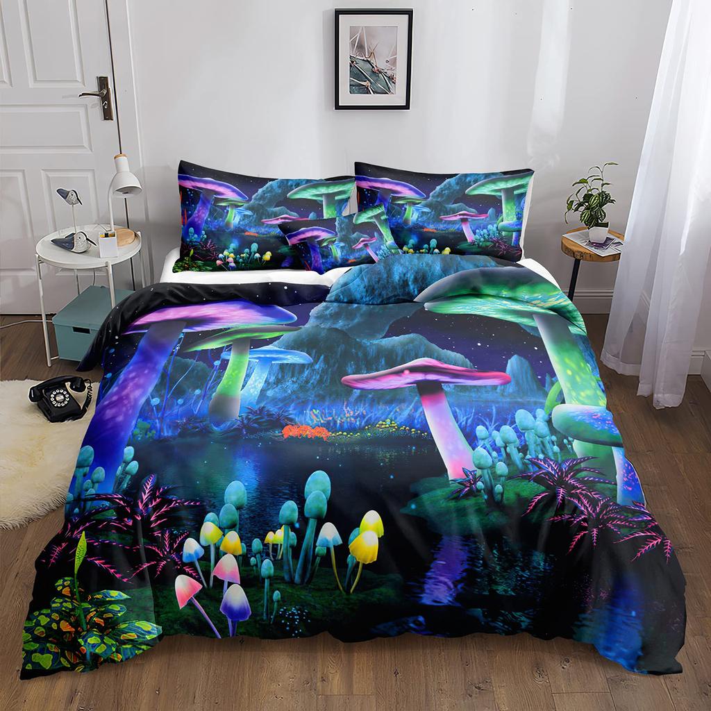 Trippy Alien Duvet Cover Set Queen Alien Skull Bedding Set Psychedelic Space Watercolor Colorful Queen Size Bedspread Alien Gift