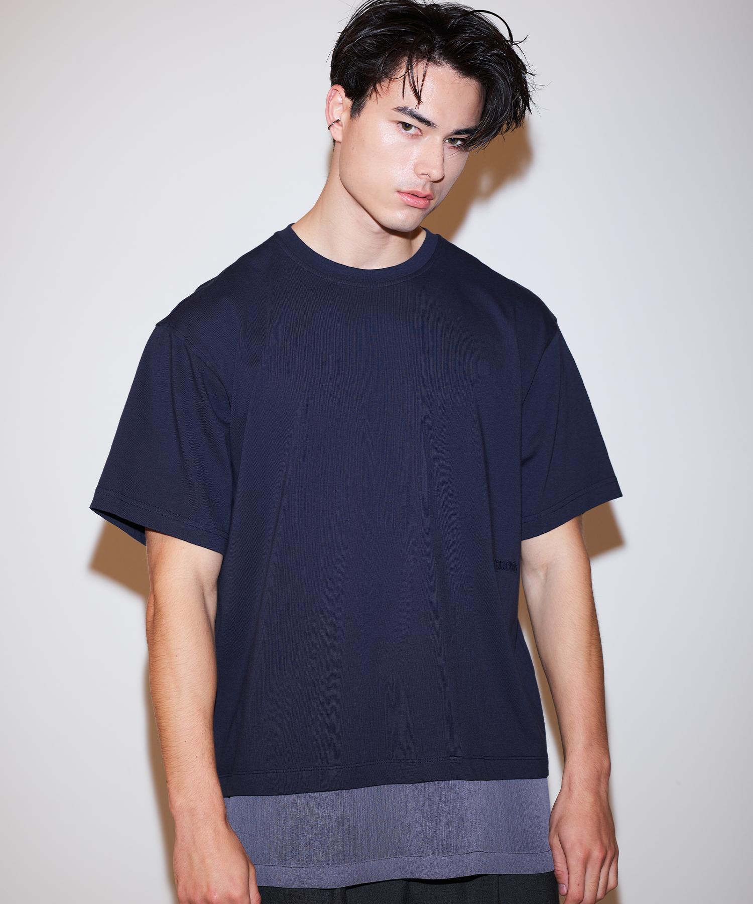 Pinned Look Sheers Contrast R-Neck Top(Dark Navy) L