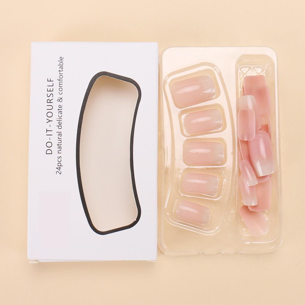 24 Stück Rosa Farbverlauf Französische Spitze Quadratische Falsche Nägel Kurze Press-On-Nägel Glänzende Acryl Vollabdeckung Aufkleb-Nägel für Hochzeit