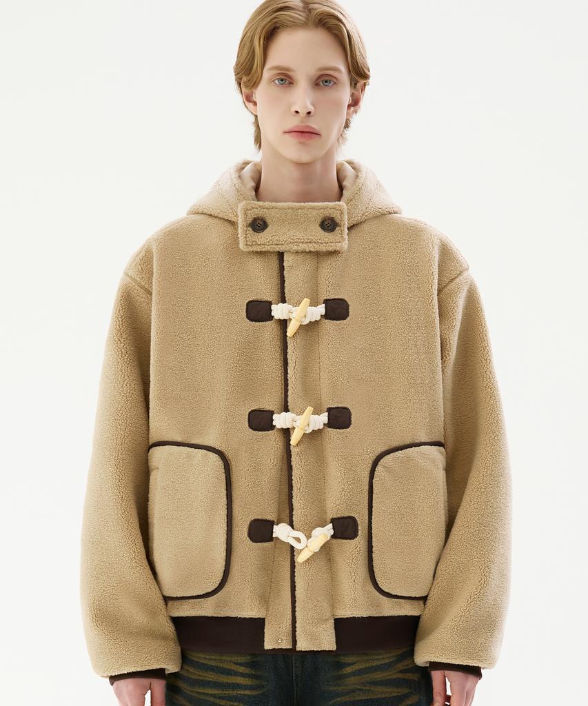 Trillion Unisex Fleece Duffle Hooded Coat Jacket [Beige]