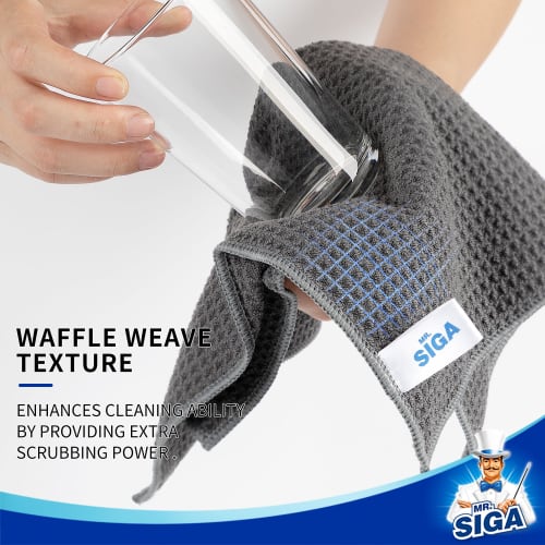 MR.SIGA Waffle-Textured Cleaning Cloths, Absorbent, Quick-Drying, Lint-Free Kitchen Towels for Polishing, Dish Cloths, 6-Count, 12.6 X 12.6 Inches