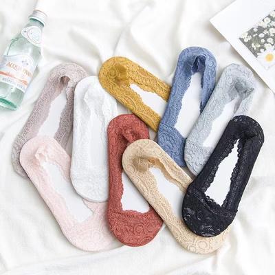 Packung Damen Sommer Mädchen Silikon Transparent Spitze Bootssocken Mädchen Baumwolle Unsichtbare Anti-Rutsch Socken Rutschfest No Show Socken