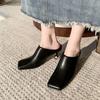 Fashion White Sheepskin Square Head Women's Slipper Baotou Textured Elegant Commuter Casual Simple Sense of Classic Wine Glass Heels New