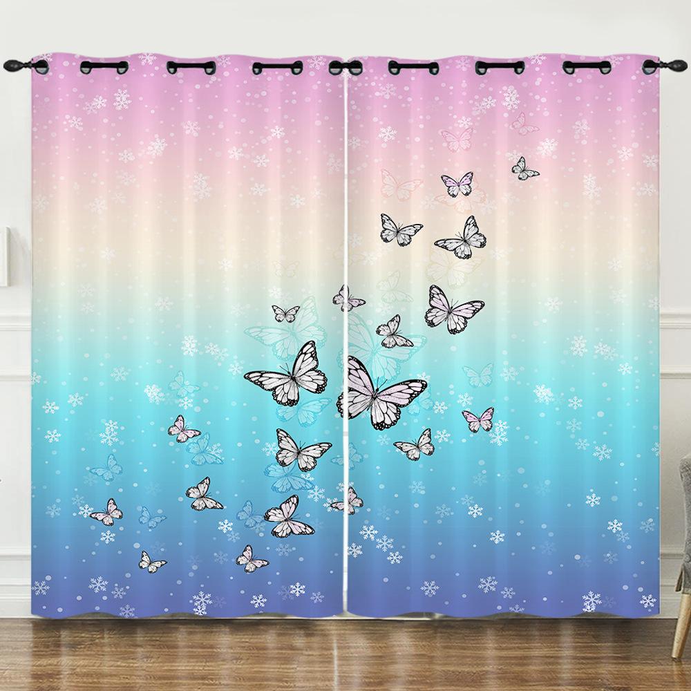 Curtains Color Gradual Change Butterfly Sunshade Child Blackout Curtain Bedroom Without Punching European and American