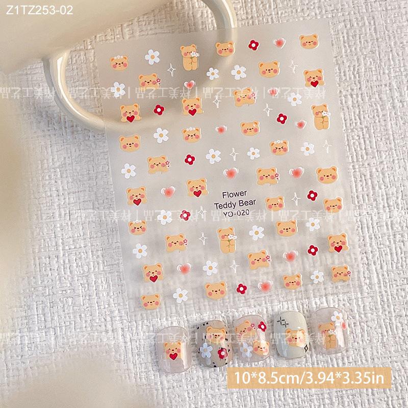 

3D Мультяшные Наклейки для Ногтей с Животными - Милый Медведь, Котенок, Щенок, Кролик и Звезды