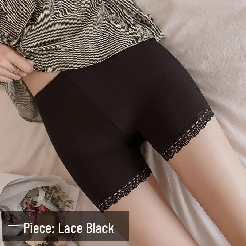 

Women s Lace Edge Seamless Non-Roll Safety Shorts - Anti-Exposure, Breathable Ice Silk Base Layer for Summer (Three-Quarter Length) One size (suggested 80-150 jin) чёрный