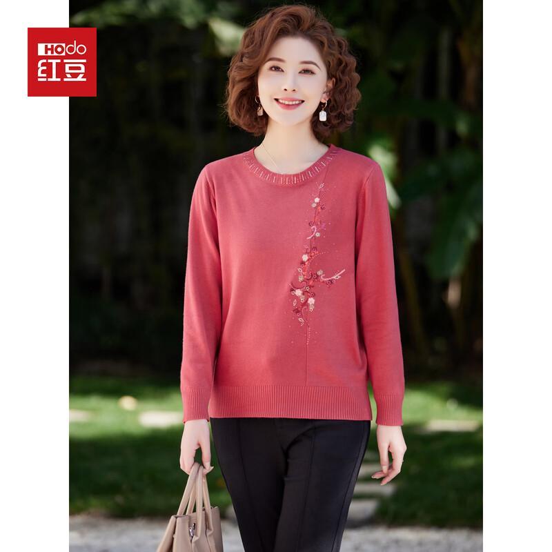 Hodo Women's Round Neck Plum Blossom Embroidered Knit Sweater
