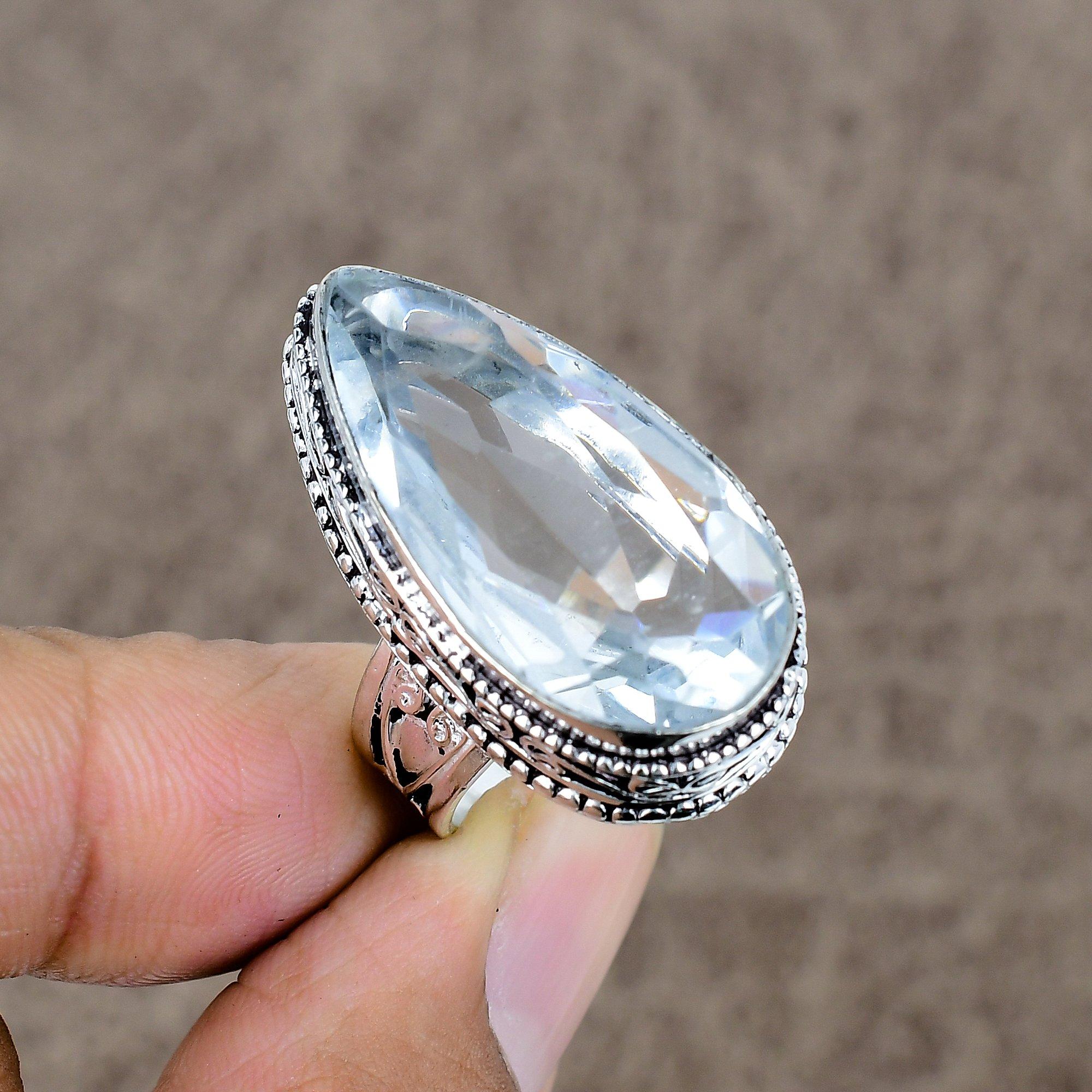 

White Topaz Genstone Handmade 925 Sterling Silver Jewelry Ring Size 7 KKG-479