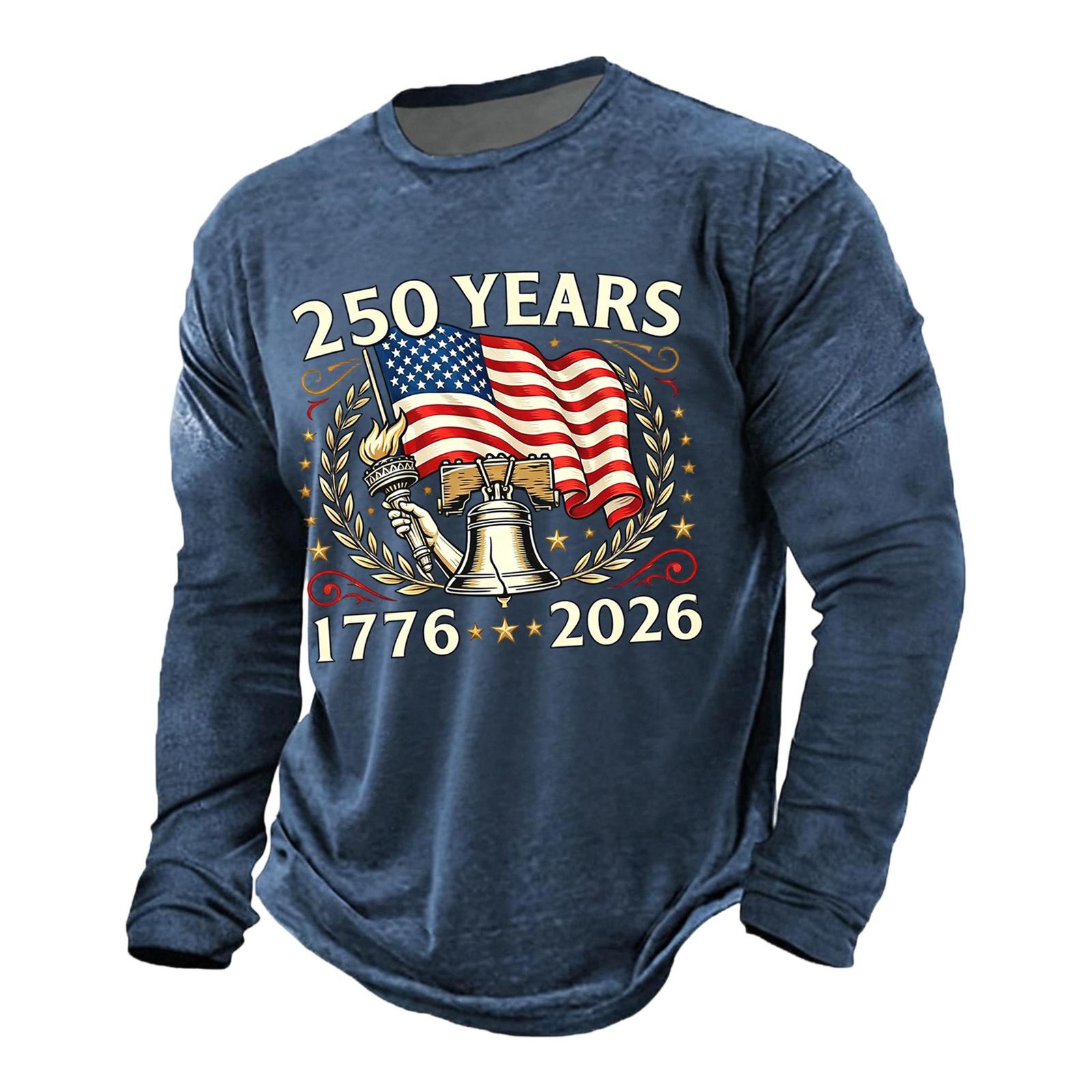 

Men s Casual Short Sleeve T-Shirt Printed Design Commemorating 250 Years 1776-2026 Independence Day Style Comfortable Fit L Темно-синій