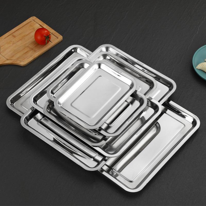 Edelstahl Barbecue Teeaufbewahrung Serviertabletts Rechteck Gedämpfter Reis Wurst Teller Grill Fleisch Restaurant Metallutensilien 1Stk.