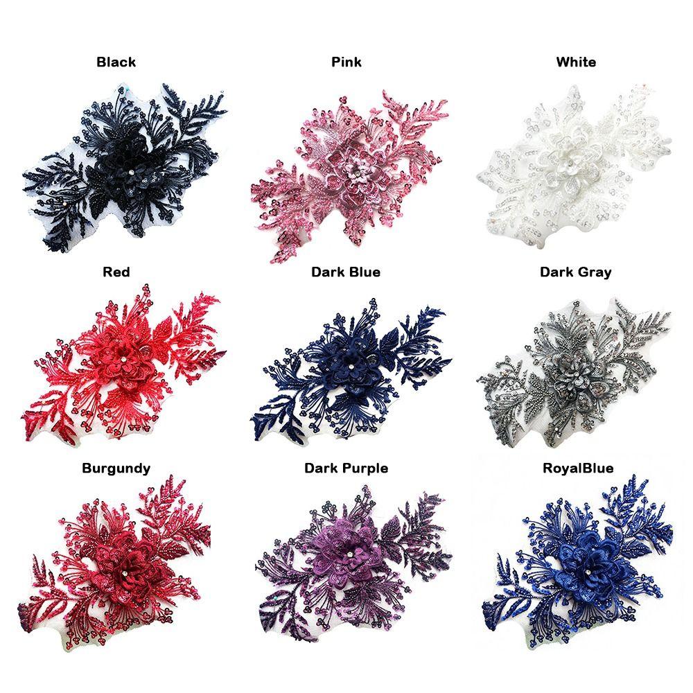 Colored Applique Lace Flower Stickers Bead Accessories Flower Cloth Pieces Wedding Dress Decorations Lace Applique