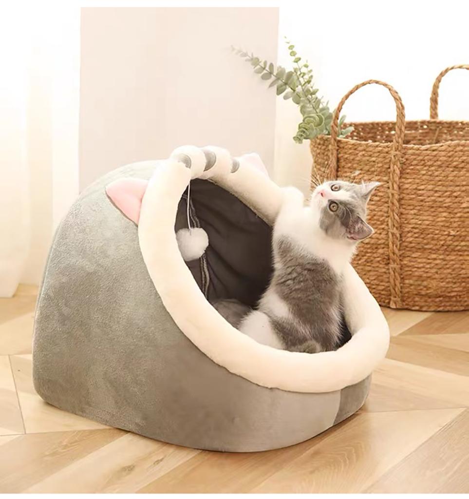 Classic Pet Tent Cave Bed for Cats Small Dogs Self-Warming Cat Tent Bed Cat Hut Comfortable Pet Sleeping Bed Foldable Removable Washable