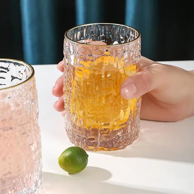 Japan Style Tree Pattern Glass Household Beautiful Water Cup Tea Cup Simple Translucent Golden Edge Creative Whiskey Beer Glass