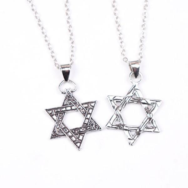 C183 Hot-Selling Die-Cast Patterned Hexagram Pendant Trendy Cool Men's Alloy Necklace