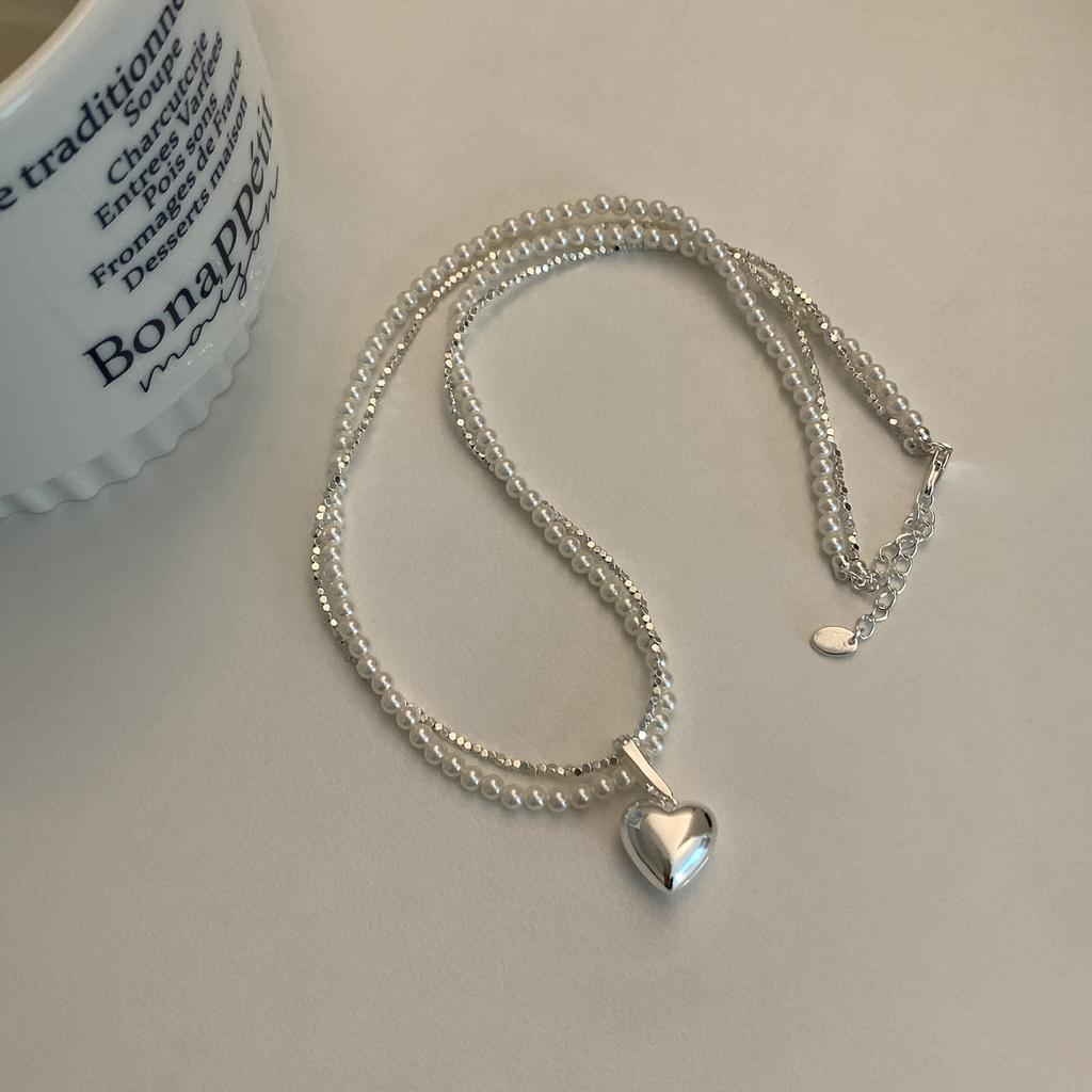 Cold wind love artificial broken silver pearl necklace light luxury personality collarbone chain girl heart sweet necklace