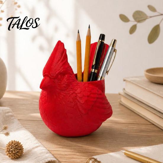 Carino Accessorio da Scrivania Uccellino Rosso Stampato in 3D Portapenne, Portapenne Animale Ecologico Portariviste, Organizer per Matite, Pennelli da Trucco,