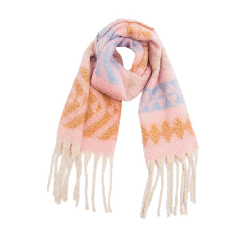 Scarf Circle Yarn Fishbone Shawl Thickening Scarf Keep Warm Pattern Thick Tassel Jacquard
