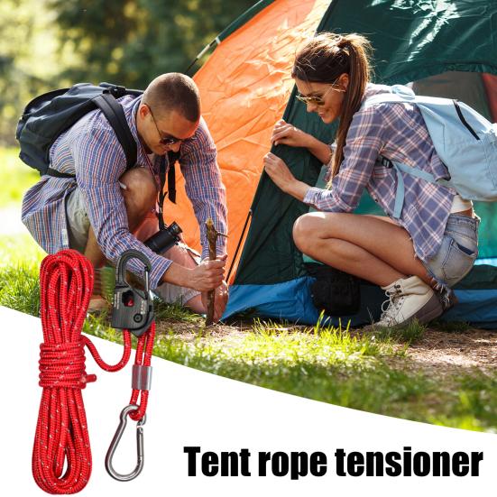 Tensor de corda de barraca, ajustador de cordão central, forte suporte de carga, tamanho compacto, portátil, reutilizável, ajustador de corda de barraca, acessório de equipamento de acampamento