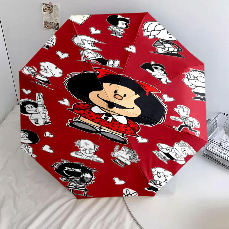 1 PC Automatic Folding Umbrella - Mafalda Pattern Portable Foldable Design With 8 Ribs Christmas Birthday Gifts
