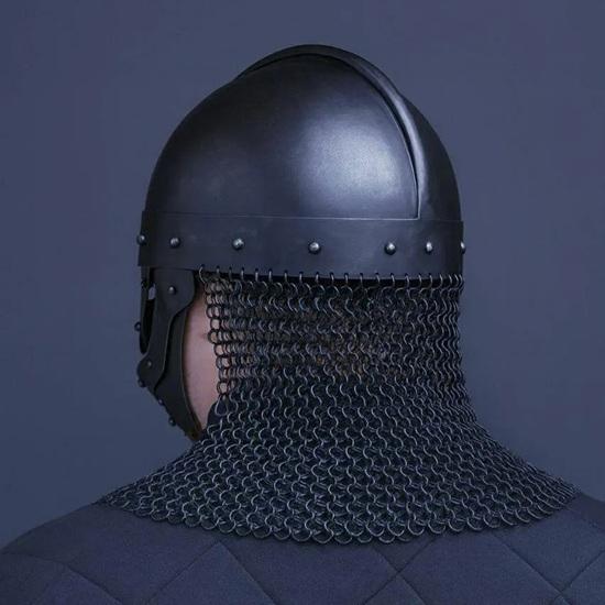 Raven Helmet Medieval Spangenhelm LARP Reenactment Armor, Steel Skullcap with Beak Face Guard and Chainmail Aventail