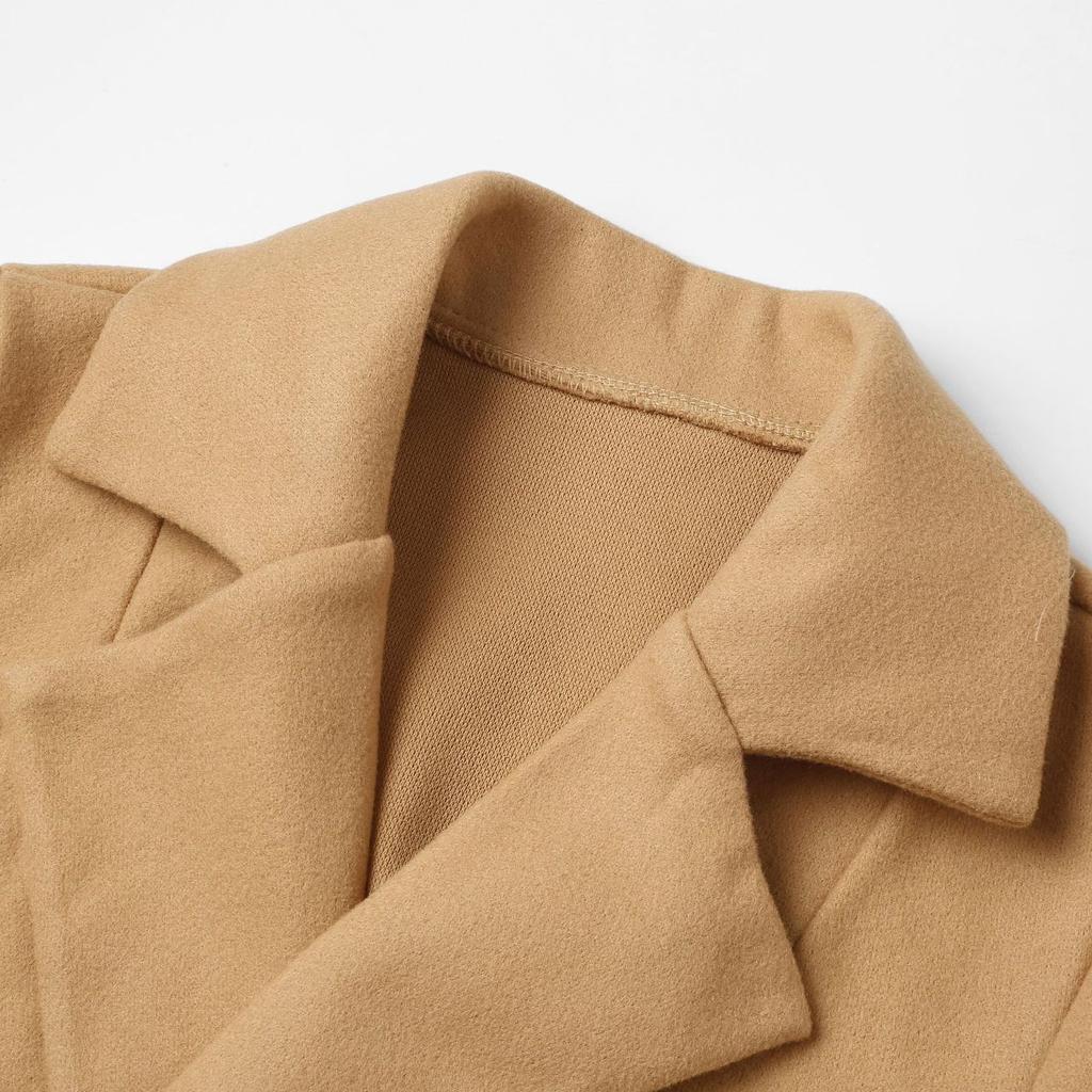 2026 Women's Tailored Wool Blend Coat, Notch Lapel Belted Trench Coat for Autumn, Slim Fit Office & Formal Outerwear