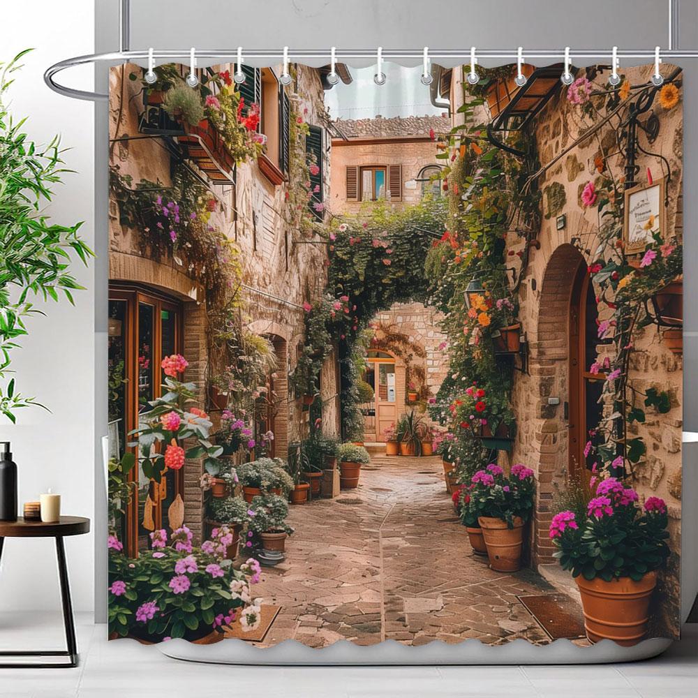 Mediterraner Wald Wasserfall Naturlandschaft Duschvorhang Polyesterstoff Waschbar Badvorhang Badezimmer Dekoration Mit Haken