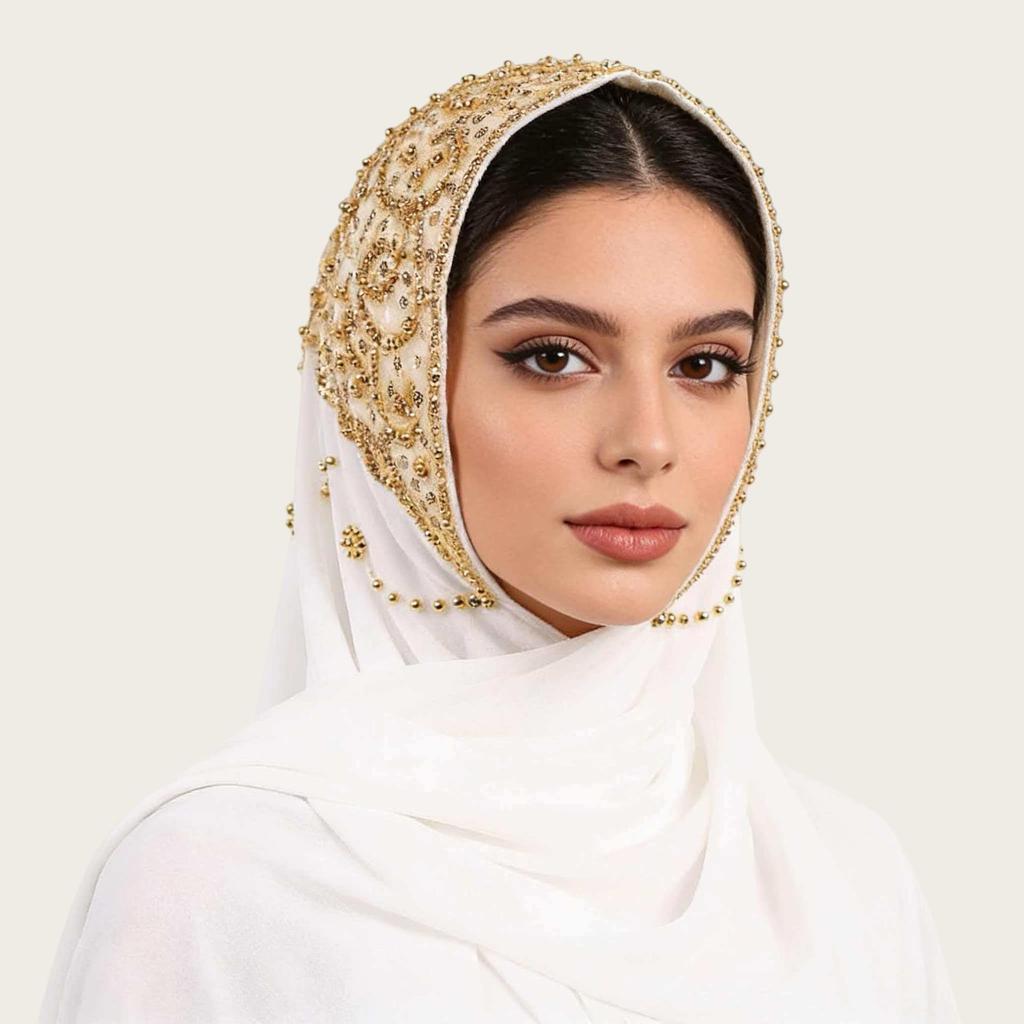 A092 Beaded Chiffon Ethnic Headscarf - Southeast Asia Fashion Scarf