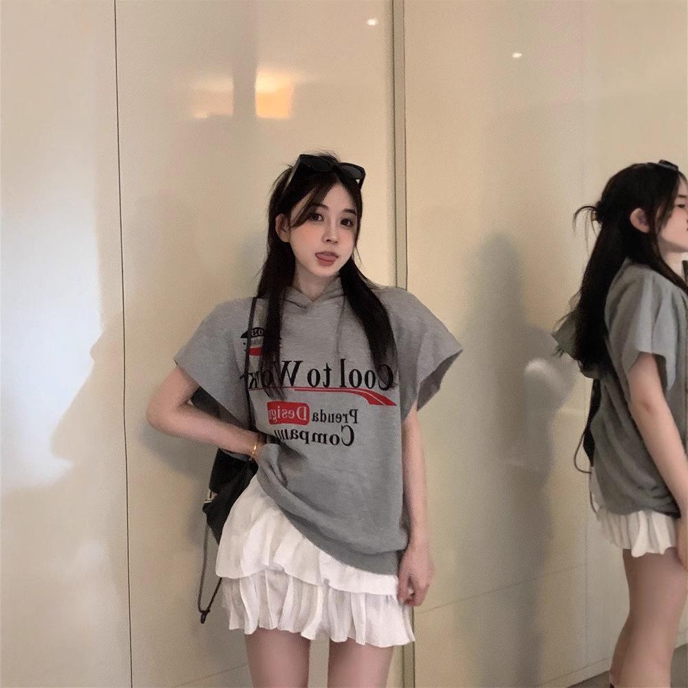 

Versatile Petite Age-Reducing Hooded Korean Trendy Influencer T-Shirt 2XL [140-160 lbs] білий