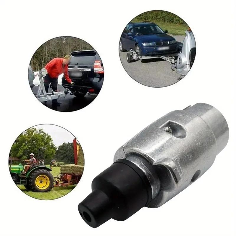 Durable 7 Pin Aluminium Alloy Plug Trailer Truck Towing Electrics 12V Connector Professional Replacement for Truck EU Plug