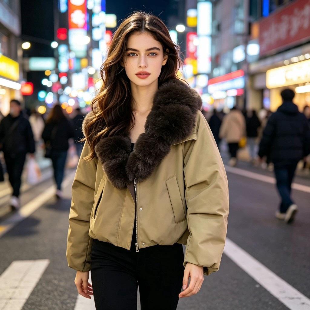 Autumn and winter new pie overcome detachable imitation fox fur collar down cotton clothes women's short fashion warm jacket
