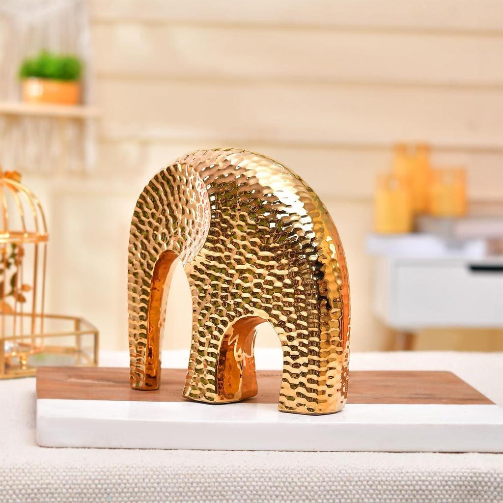 Dotted Ceramic Elephant Figurine | A Playful Blend of Charm & Elegance | Perfect for Modern Décor – Pack of 1, Golden