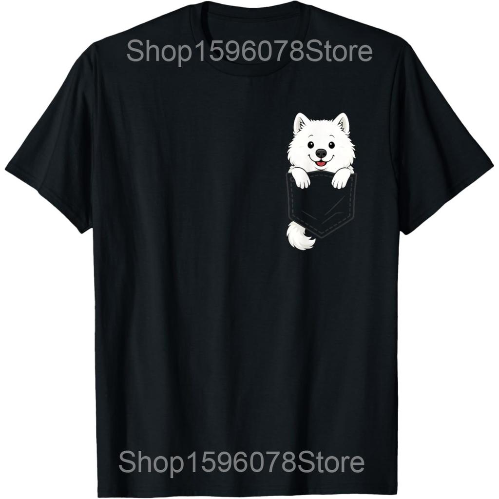 Samoyed Pocket Dog Puppy Pet Animal Lover T Shirts Men Pure Cotton Humor Streetwear Tee Shirt Short Sleeve Unisex Loose Clothing