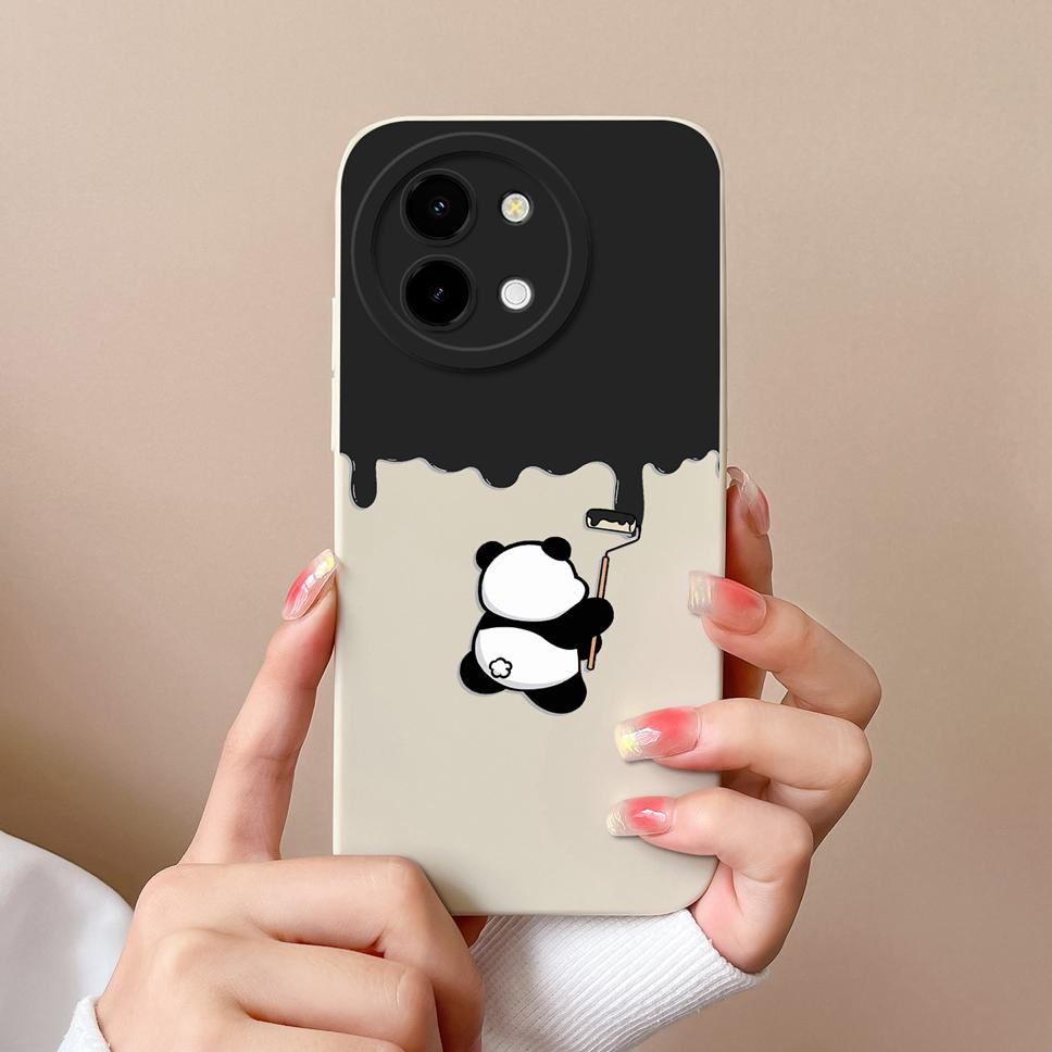 For Vivo Y38 5G Phone Case Lovely Cartoon Panda Pattern Soft Liquid Silicone Shockproof Protective Back Cover For Vivo Y 38 Capa