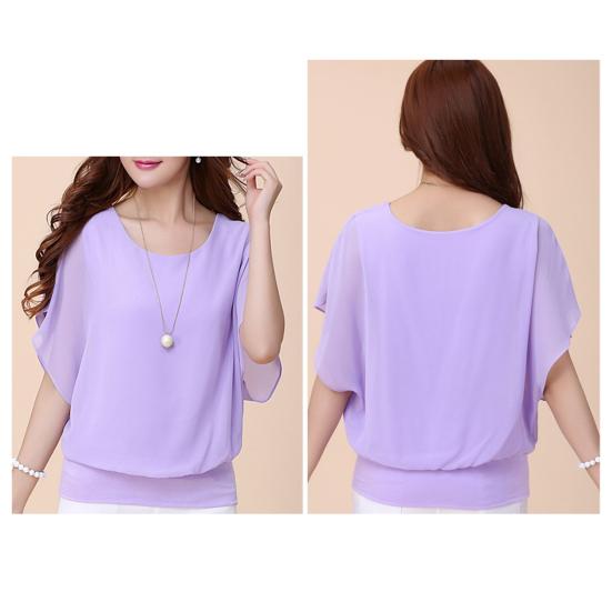 Damen Sommer Tops O-Ausschnitt Kurzarm Chiffon Tops Lockere Passform Einfarbig Dünne Pullover Tops Lässige Büroarbeitsoberteile