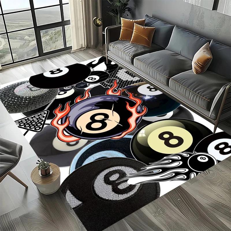 Large Washable Area Rug with Black Pool Ball 8 Design, Non-Slip Sofa Kitchen Toilet Carpet for Living Room Decoration