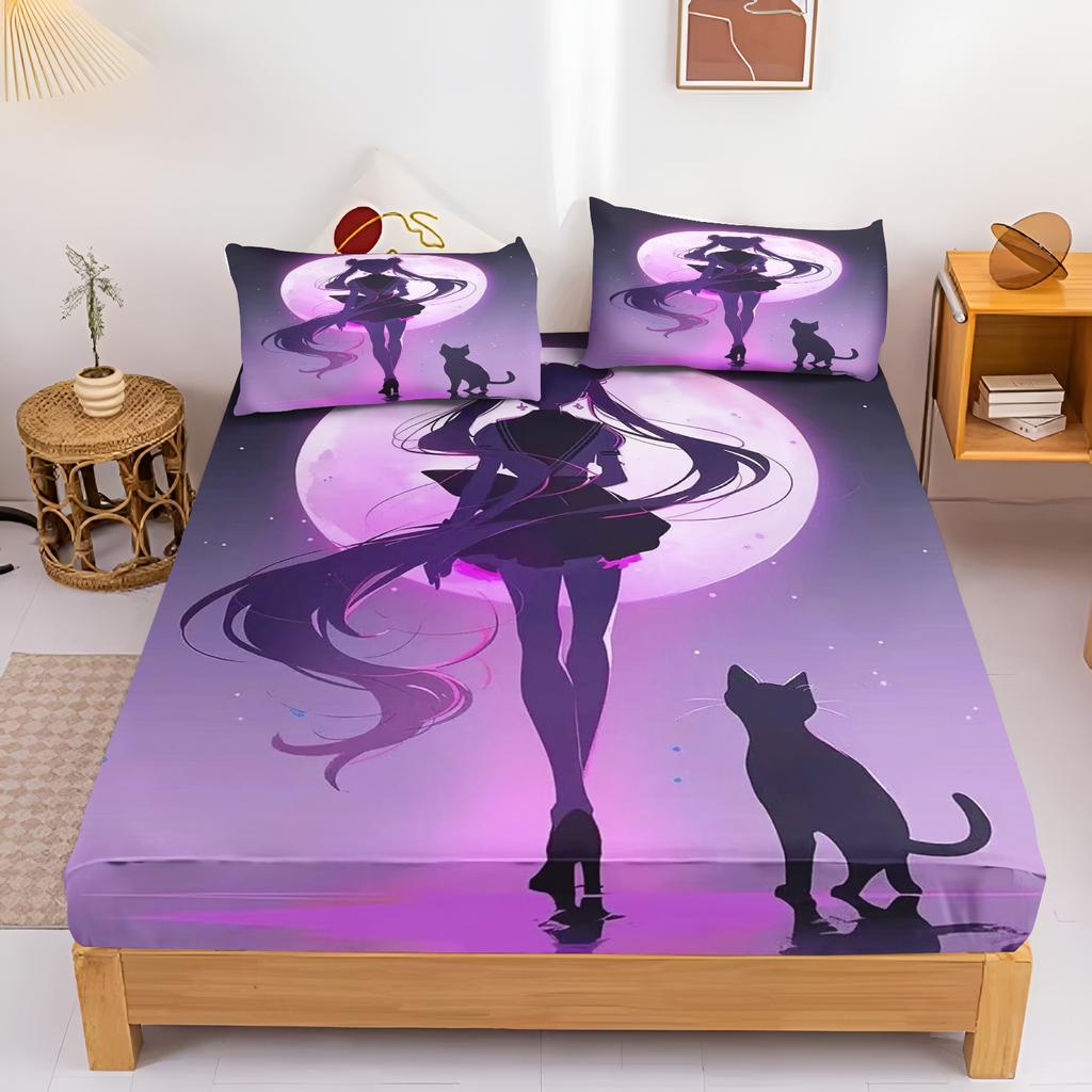 Fitted Sheet Beautiful Girls Children'S Polyester Cartoon Digital Print Elastic Cute Bedding Cover For Teenagers
