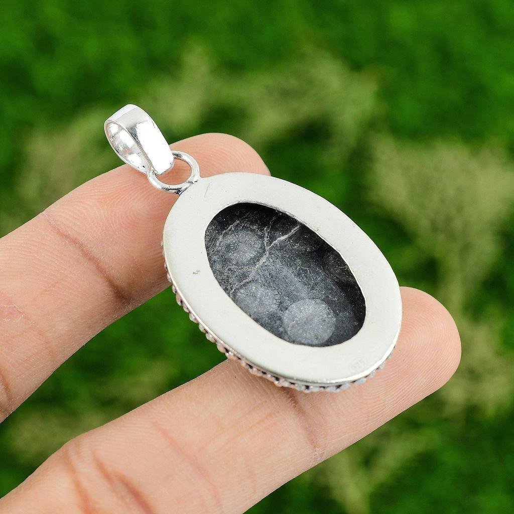 Daughters Day Deal Natural Black Fossil Coral 925 Silver Ethnic Pendant Jewelry
