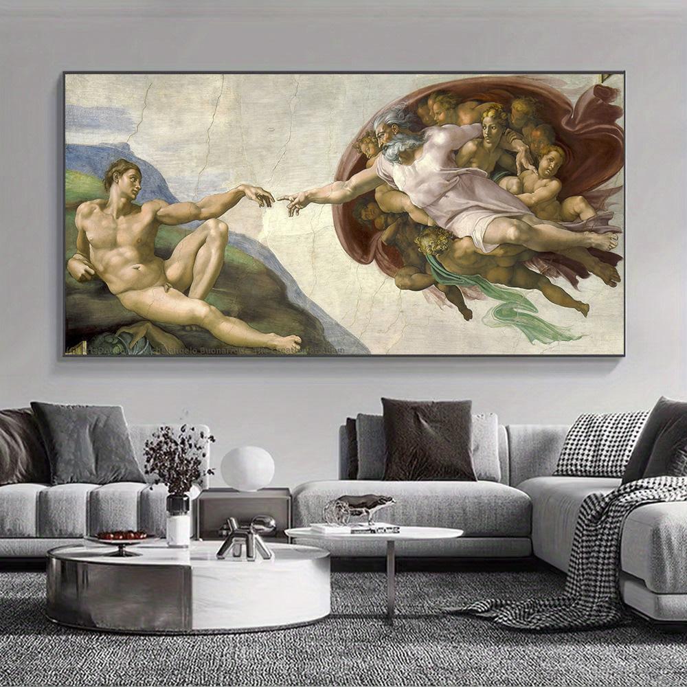 Sistine Chapel Ceiling Fresco of Michelangelo, Creation of Adam Poster Print on Canvas Wall Art Picture for Living Room Decor