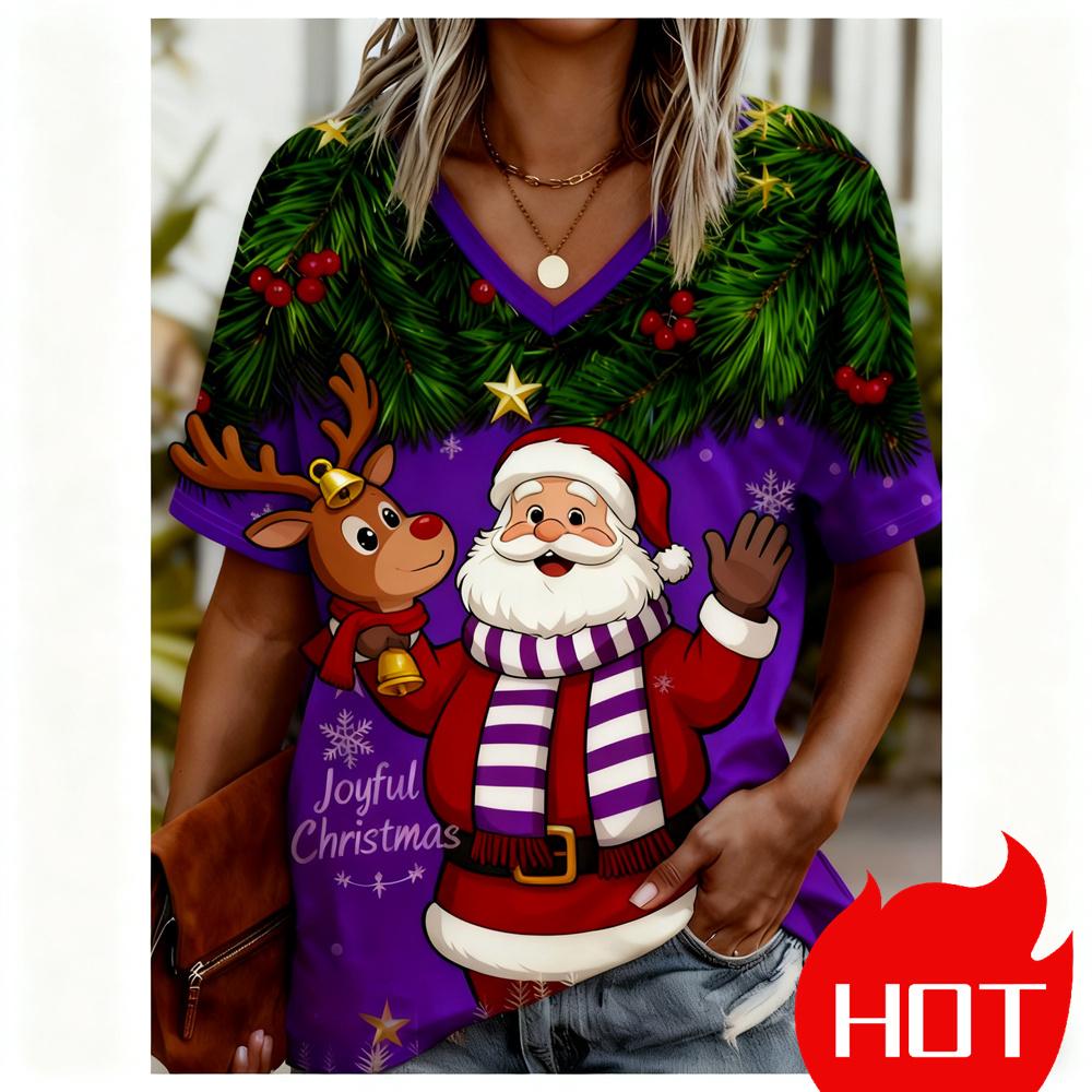 Christmas Women's T-shirt 3D pattern printing V-neck T-shirt quick-dry New Year's T-shirt New women's tops y2k clothes for woman