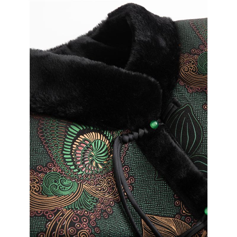 Winter Velvet Thickened One-Piece Fur Coat with Chinese Frog Buttons for Middle-aged and Elderly Women