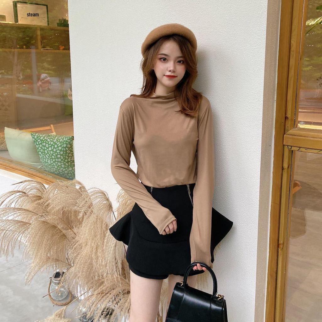 Women's Autumn Nine-Color Semi-High Neck Slimming Long Sleeve Base Shirt