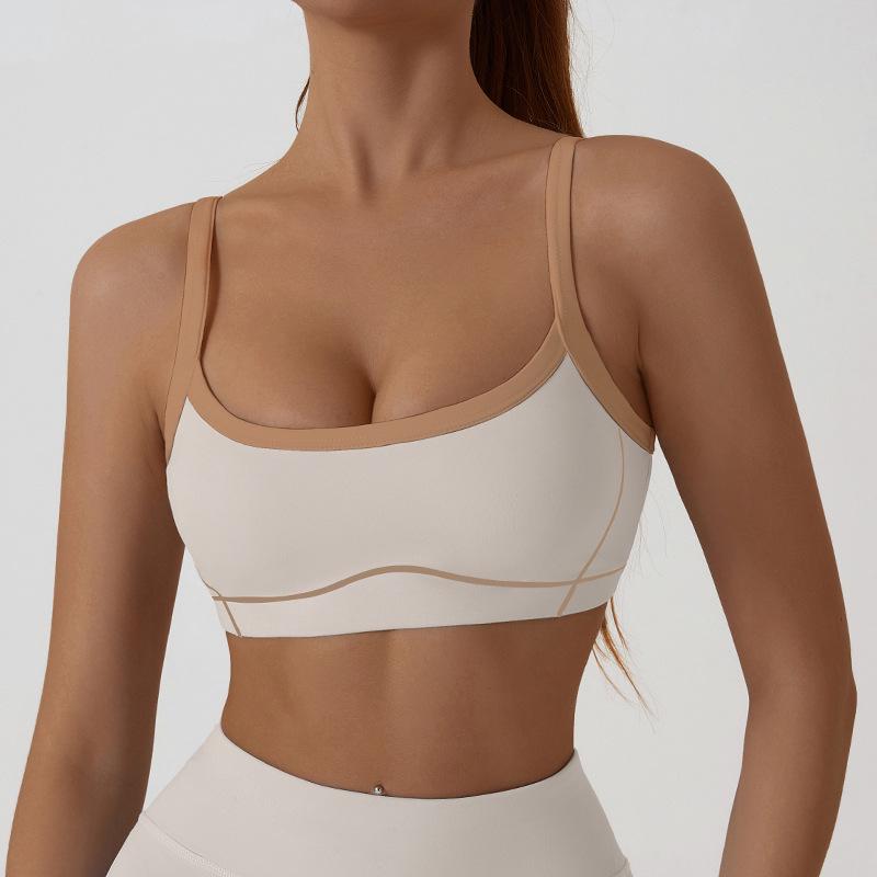 Camiseta Deportiva de Color Block con Sensación Nude Europea y Americana - Chaleco de Yoga y Fitness para Mujer con Hermoso Diseño en la Espalda