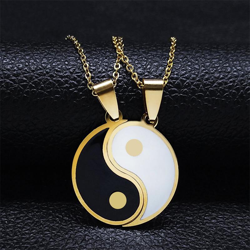 2PCS Yin Yang Tai Chi Gossip Stainless Steel Necklaces Couple Pendants Necklaces Jewelry Bijoux Acier Inoxidable Femme N2052S01