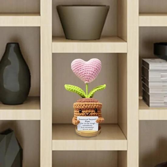 Knitted Wool Heart Potted Plant Handmade Simulation Flower Study Desktop Decorations Living Room Decorations