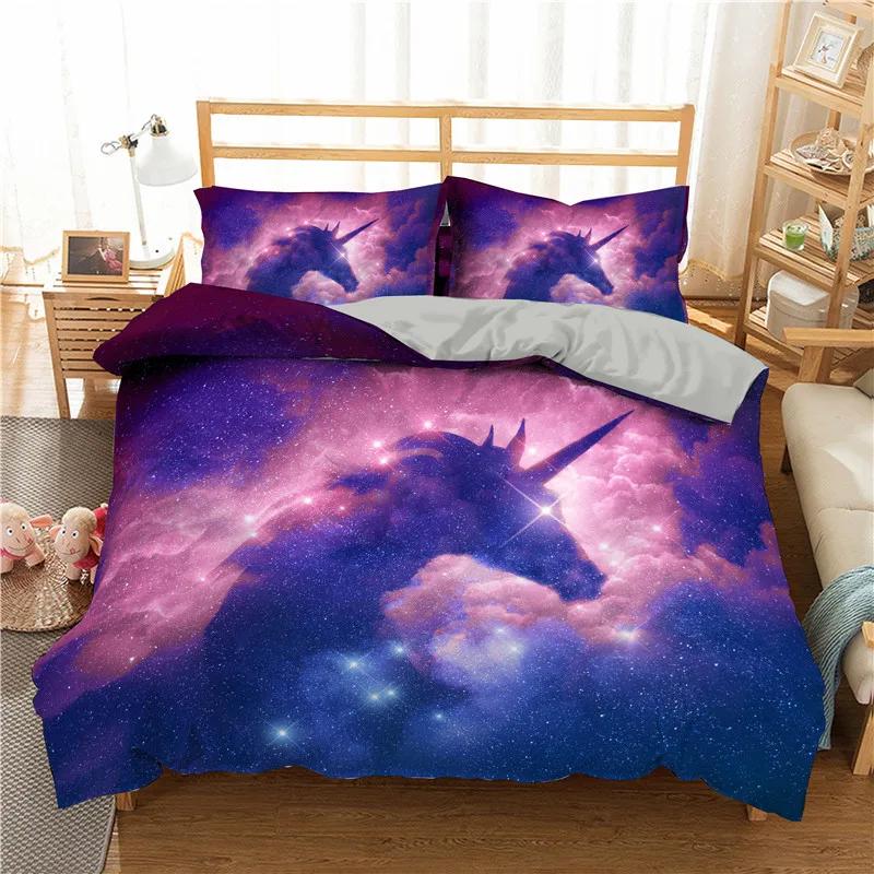 Bettbezug mit weißem Drachenpferd, 3D-Einhorn-Bettwäscheset für Teenager und Kinder, Mikrofaser, Western-Cowboy-Bettbezug mit Kissenbezügen