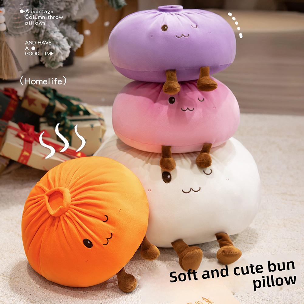 Cute Dumpling Plush Pillow Fun Expression Bun Plush Toy Hand-Made Dumpling Throw Pillow Ultra-Soft Kids Present Bedroom Decor