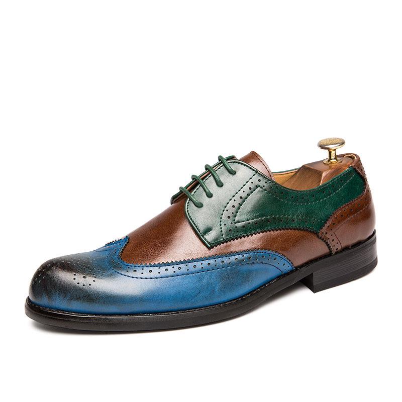 Men's Plus Size Brogue Color Block Leather Dress Shoes - British Style