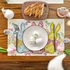 Bunny Rabbits Eggs Easter Placemats Floral Bow Seasonal Spring Holiday Table Mats for Party Kitchen Dining Decoration30X45cm