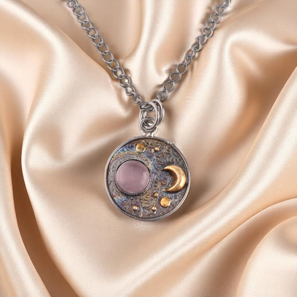 Purple Cat's Eye Gemstone 925 Sterling Silver Jewelry Handcrafted Pendant 1.30" PP-33-44